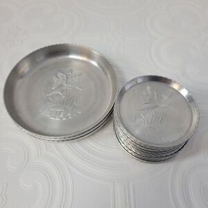 Vintage Forged Aluminum Duck Coasters Embossed Flying Mallards Set Of 23 Cabin‎